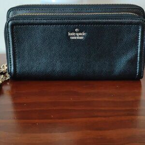 KATE SPADE NY Patterson Drive Anita BLACK PEBBLED DOUBLE ZIP WALLET Wristlet